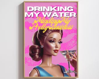 Arte de pared imprimible con estética glamurosa de muñecas ~ Póster digital de lujo rosa