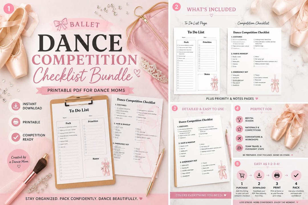 Dance Competition Checklist Printable | Dance Mom Packing Planner ...