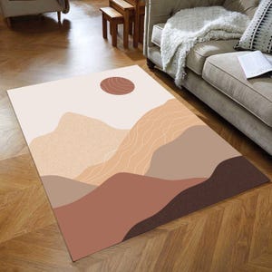 Abstract Earth Tone Mountain Rug: Modern Boho Living Room Carpet
