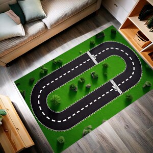 Kids Race Track Rug: Turkish Road Design Playmat for Nursery