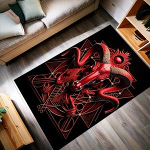 Baphomet Turkish Rug: Gothic Horned Skull Print for Alternative Home
