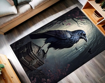 Alfombra turca gótica de cuervo: arte de cuervo oscuro, decoración de brujería