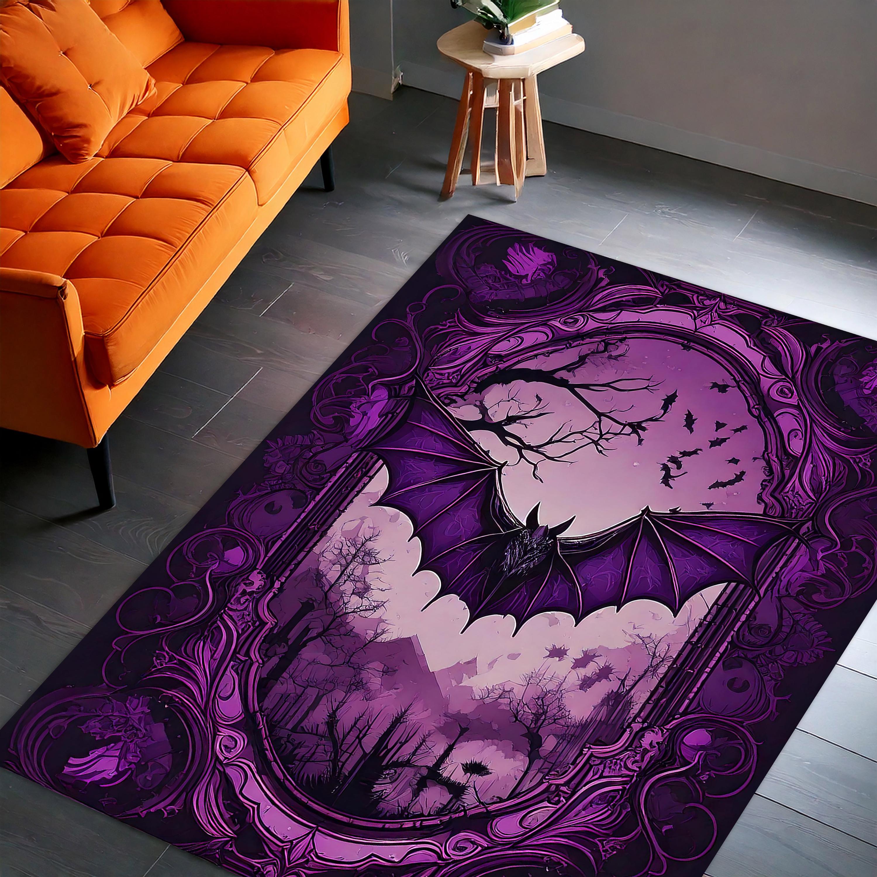 Purple Haunted Forest Rug: Gothic Bat Turkish Kilim Style - Etsy