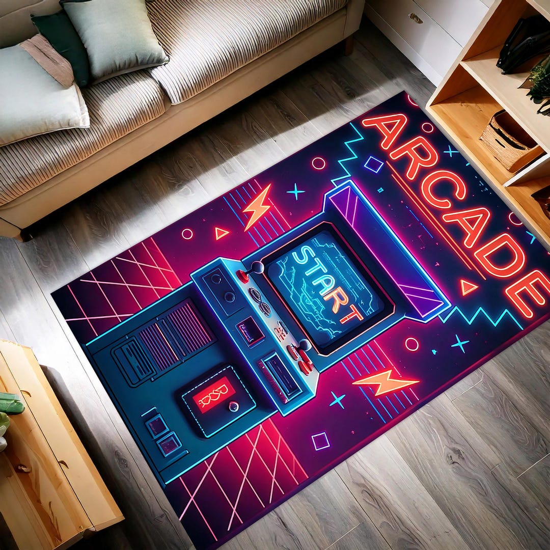Retro Arcade Game Rug: 80s Neon Style Turkish Kilim Print - Etsy