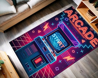 Neon Arcade Game Room Rug: Colorful Patterned Carpet - Etsy