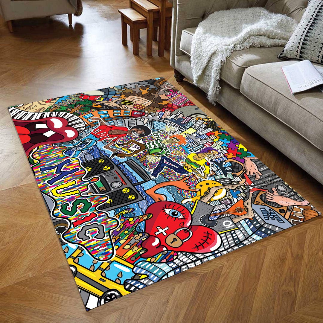Urban Graffiti Music Rug: Colorful Hip Hop Street Art Carpet - Etsy