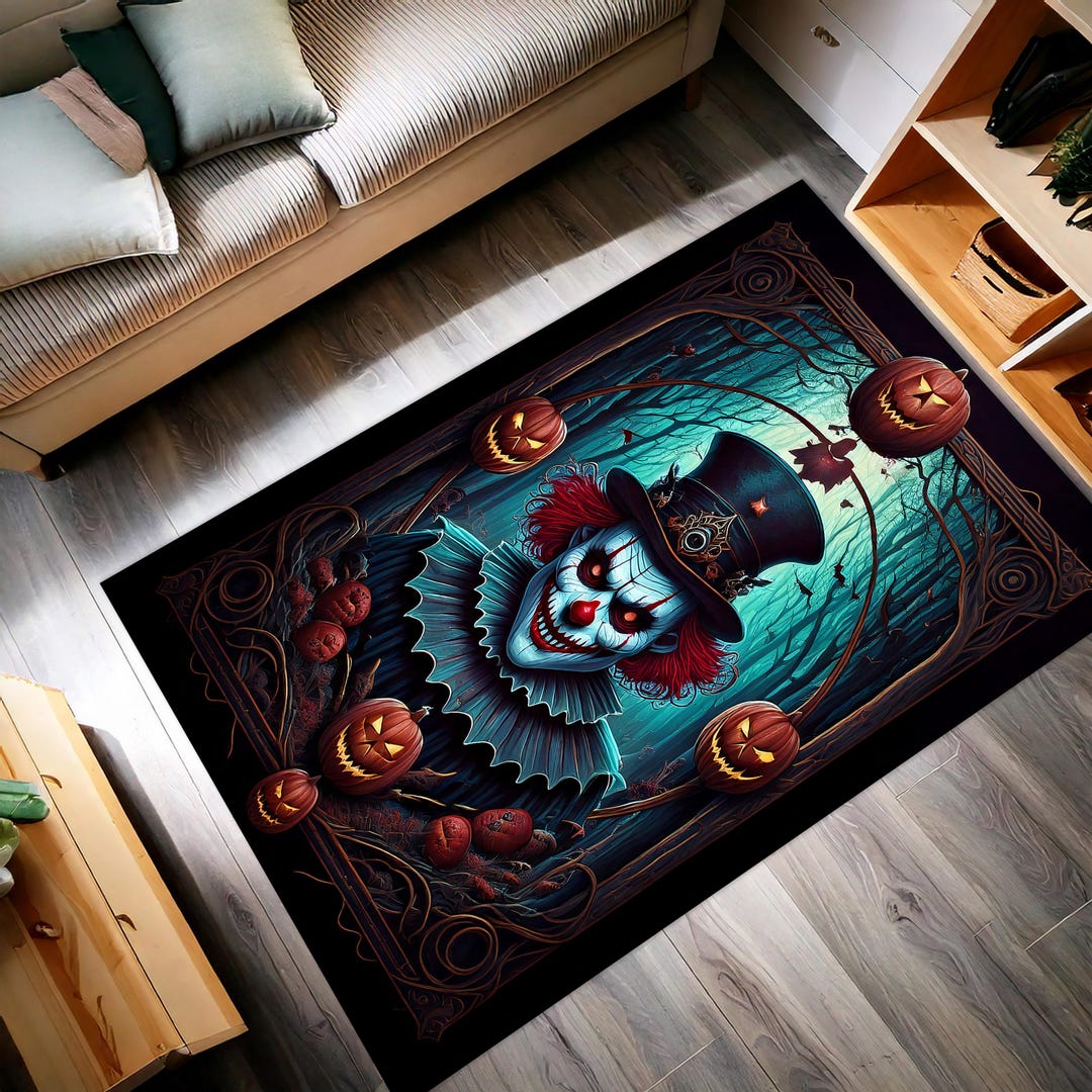 Large Spooky Rug Creepy Clown Halloween Rug: Spooky Forest Turkish Kilim Style - Etsy