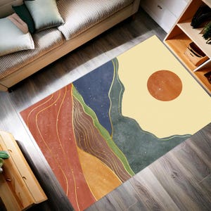 Boho Sunset Kilim Rug: Abstract Earthy Turkish Decor