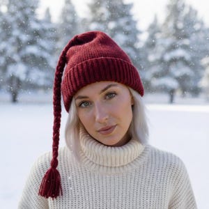 Melt Ice Hat Knitting Pattern, Red Pointed Tassel Knit (Digital PDF)