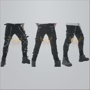 Gothic Dead Bondage Pant Black Punk Buckle Zips Chain Strap Trousers for Men
