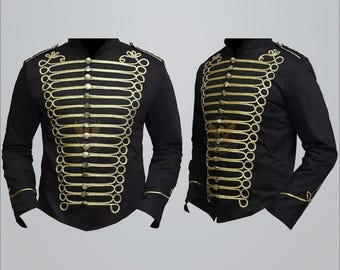 Men Black Golden Military Steampunk Napoleon Drummer Parade Jackets Halloween