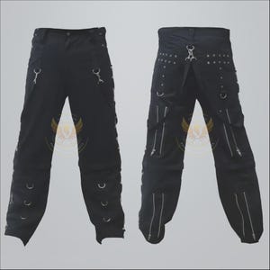Gothic Bondage Pant Men Tech Wear Black Chains, Zippers, D-Rings Cyberpunk Industrial Street Wear Trouser Unisex Alternative Fashion
