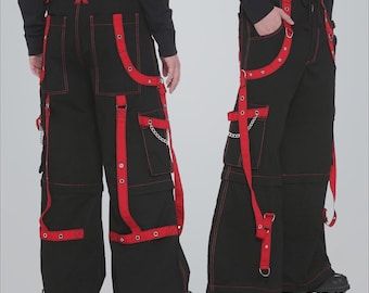 New Gothic Black & Red Tripp Trouser Bondage Punk Rock Dead Threads Baggy Pant