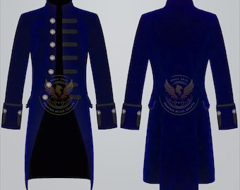 Männer Renaissance Gothic Blau Steampunk Viktorianische Gehrock Samt Vampir Jacke