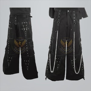 Gothic Punk Rave Cyber Black Baggy Pants Chains & Studs Steampunk Tripp Style