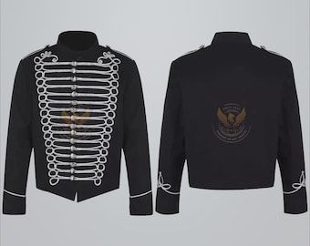 Men Black Silver Military Steampunk Napoleon Drummer Parade Jackets Halloween