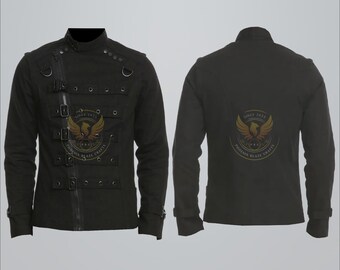 Men's Gothic Buckle Strap Military Jacket Punk Rock Cyber Steampunk Coat