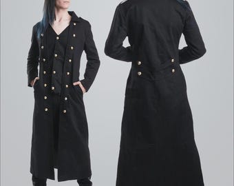 Handmade Black Gothic Trench Coat Men's Emo Steampunk Long Jacket