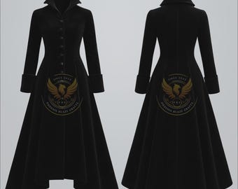 New Women Black Velvet Gothic Victorian Steampunk Long Coat Aristocrat Coat