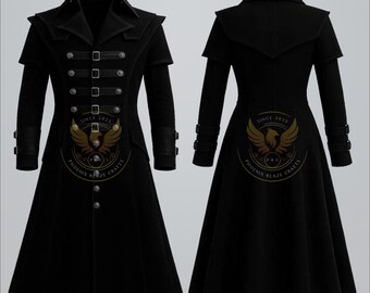 Gothic Military Duster Coat Black Men's Trench Jacket Steampunk Cosplay