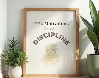 Arte murale stampabile "Disciplina sulla motivazione" / Citazione di alta qualità sulla mentalità, arredamento minimalista per ufficio, arte sull'autodisciplina