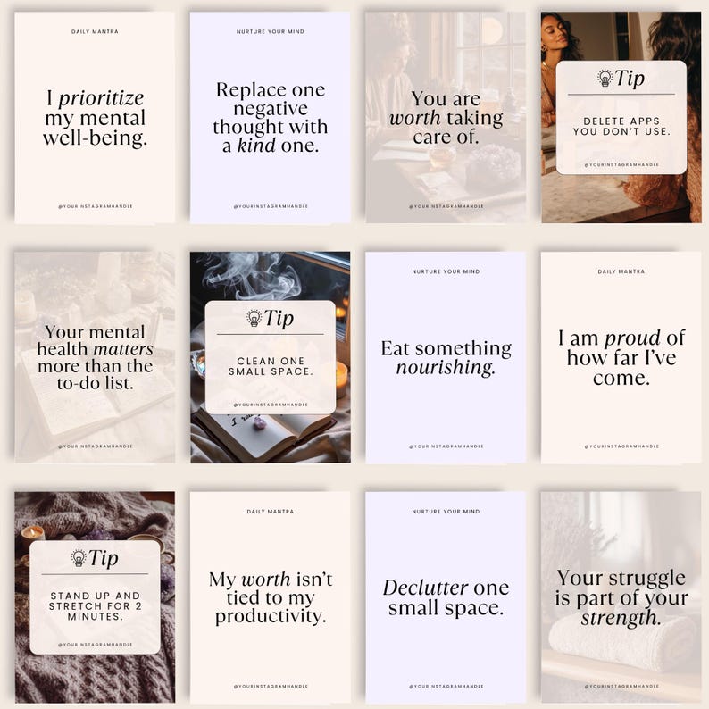 Mental Health Instagram Templates | Editable in Canva | Affirmation and ...