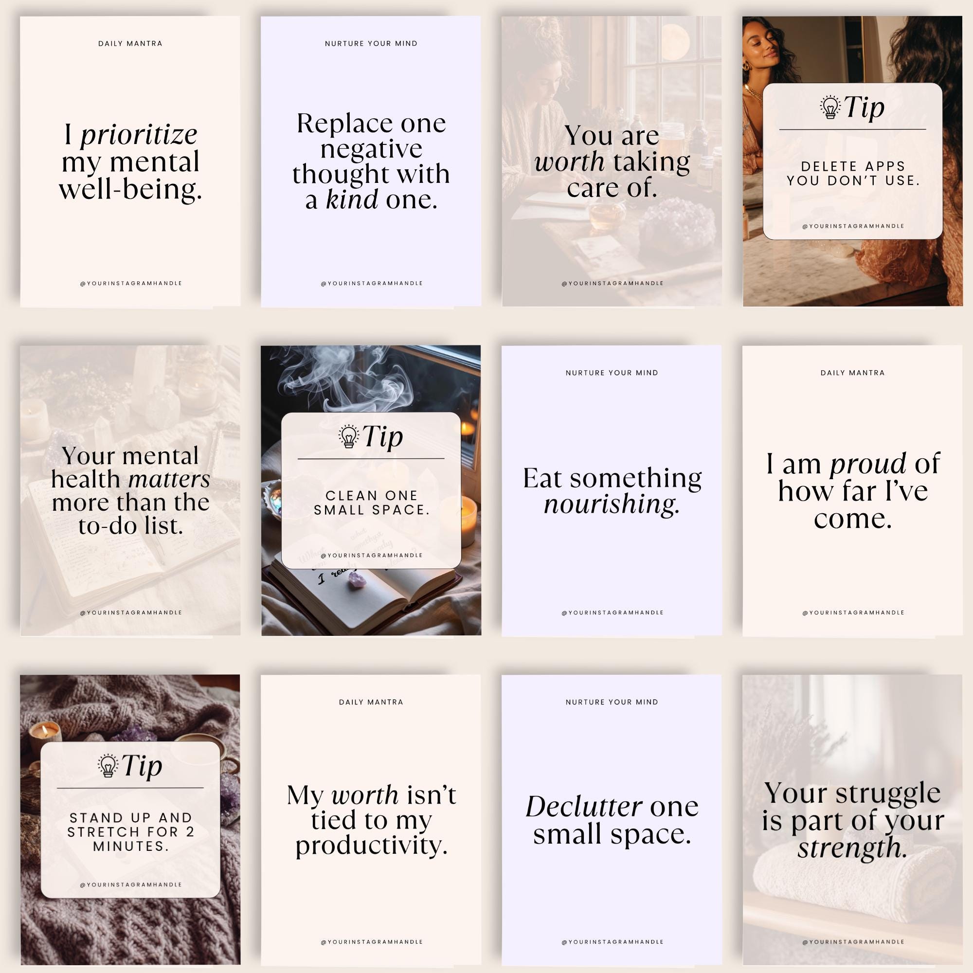 Mental Health Instagram Templates | Editable in Canva | Affirmation and ...