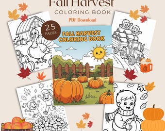 Fall Harvest Coloring Book | Autumn Coloring Pages for Kids | Printable Fall Activities | Digital Download PDF Coloring Sheets, Ready To Use
