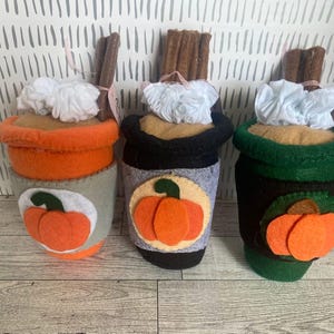Plush Pumpkin Spice Latte | Fall Home Decor | Coffee Lover Gift | Handmade Felt Plushie