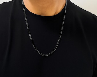 Cadena cubana de titanio negro hecha a mano, collar hipoalergénico para hombre, resistente al agua