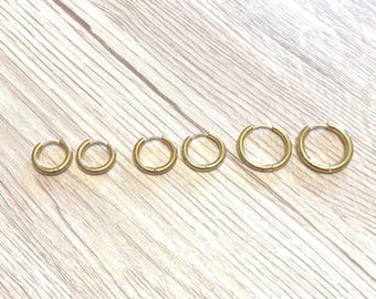 Handmade Gold Titanium Hoop Earrings, waterproof, Hypoallergenic (10mm, 12mm, 15mm)