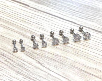 Handmade Titanium Silver Stud Earrings, Hypoallergenic Screwback, waterproof, Cubic Zirconia (3-6mm)