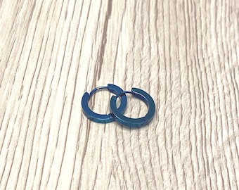 Handmade Titanium Blue Hoop Earrings, Hypoallergenic, 12mm, waterproof