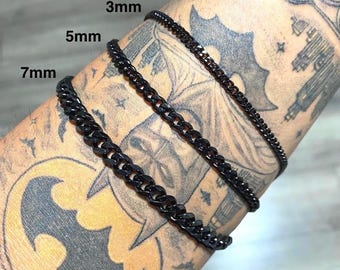 Cadena cubana de titanio negro hecha a mano, collar hipoalergénico para hombre, resistente al agua
