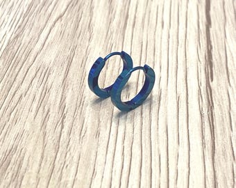 Handmade Titanium Blue Hoop Earrings, Hypoallergenic, 12mm, waterproof