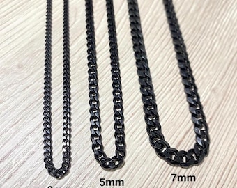 Handmade Titanium Black Cuban Chain, Hypoallergenic Mens Necklace, Waterproof
