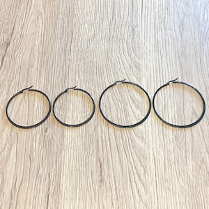 Handmade Titanium Black Hoop Earrings, Everyday Hoops, Dainty Hoop Earrings, Chic Earrings, Hypoallergenic, 50mm, 60mm