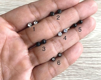 Handmade Black Titanium Stud Earrings, Hypoallergenic, screwback earrings, waterproof, 4mm