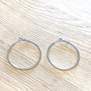 Handmade Titanium Silver Hoop Earrings: Hypoallergenic Dainty Hoops 40mm