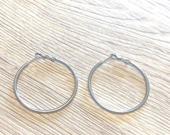 Handmade Titanium Silver Hoop Earrings: Hypoallergenic, waterproof, Dainty Hoops 40mm, 50mm, 60mm, 70mm