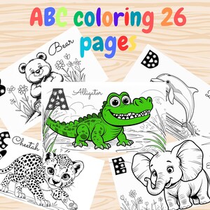 Animal Alphabet Coloring Pages, ABC Coloring Book Printable for Toddlers, Preschool Activity, Kindergarten Learning, Instant Download