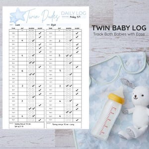 Twin Baby Daily Log | Printable Baby Log for Twins | Twin Baby Tracker | Twin Newborn Schedule | Twin Feeding Schedule | Twin Sleep Schedule