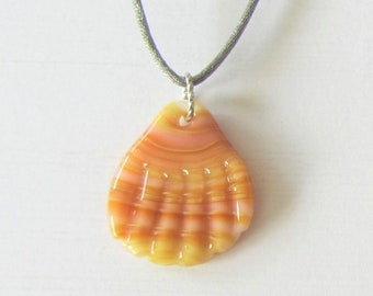 Sunrise Shell Necklace, Silver, Gold, Pink, and White Glass with Adjustable Cord