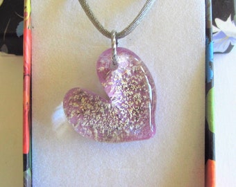 Heart Necklace Purple Passion, Durable Pyrex Glass on Satin Adjustable Cord
