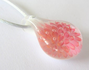 Flower Implosion Glass Pendant, Gold & Silver Fumed, Adjustable Cord