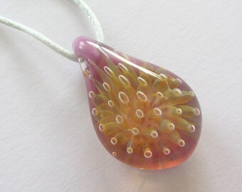 Teardrop Glass Pendant: Gold & Silver Fumed Flower Implosion