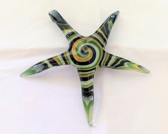 Large Solid Glass Starfish Green Onyx Gold for hanging