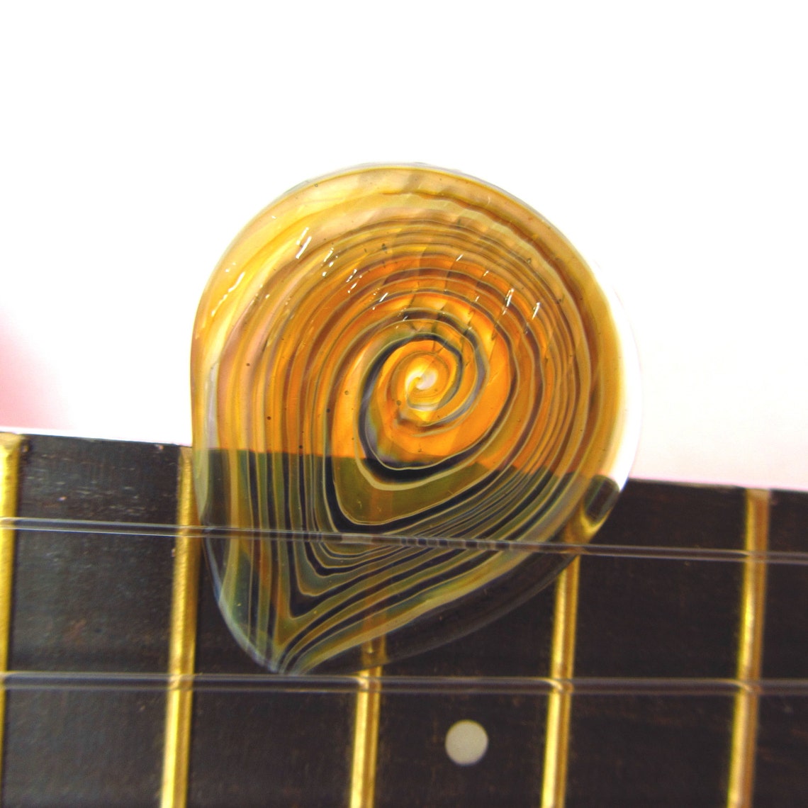 Original Glass Guitar Pick With Built in Grip. Neutral Tan and Onyx
