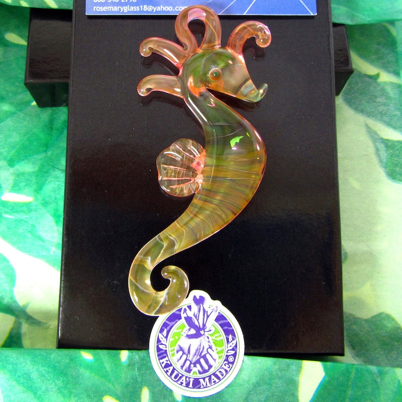 Island Seahorse for Hanging 22K Gold Mixed with Clear Sculpted Glass