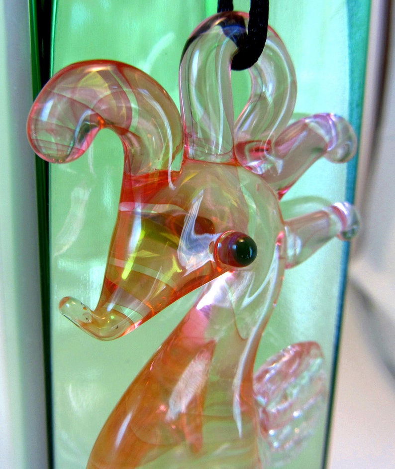 Island Seahorse for Hanging 22K Gold Mixed with Clear Sculpted Glass